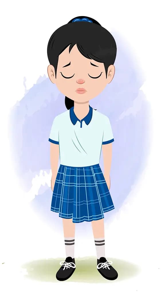 A cute school girl sad animated cartoon character aka amaira