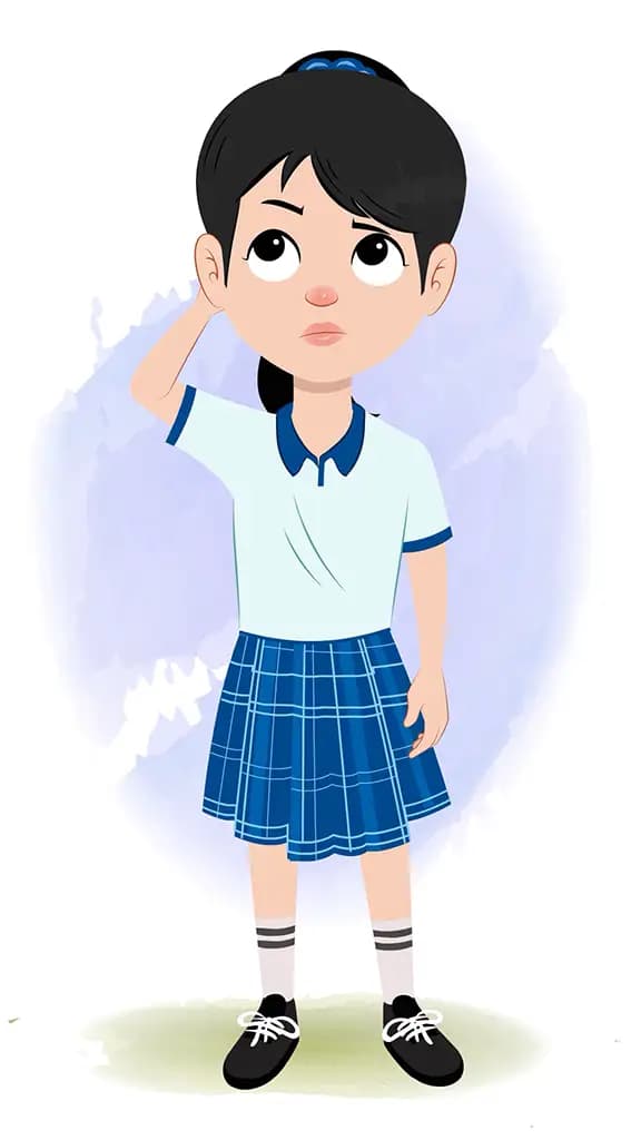 A confused cute school girl animated cartoon character aka amaira