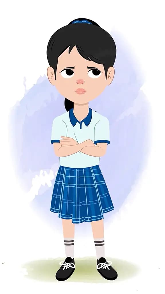 An annoyed cute school girl animated cartoon character aka amaira