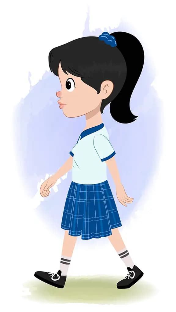 A cute school girl walking side view animated cartoon character aka amaira
