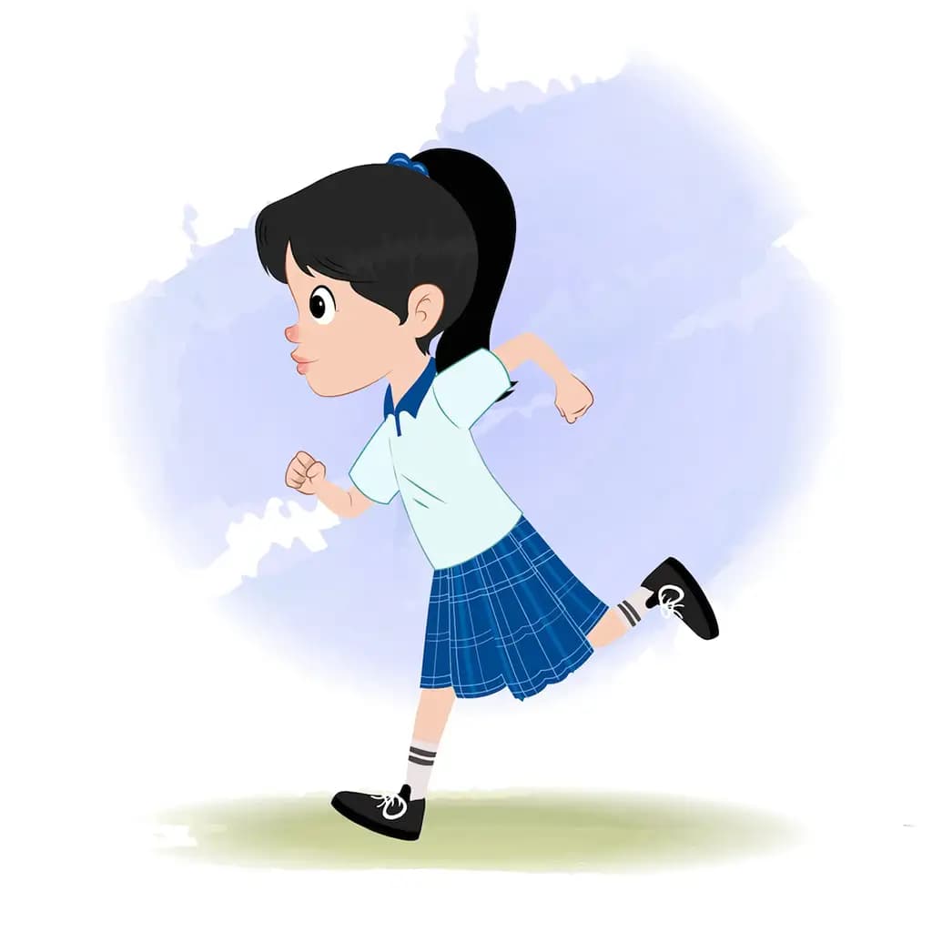 A cute girl running fast side view animated cartoon character aka amaira