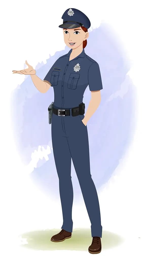 A female police talking animated cartoon character aka miss emma 3/4