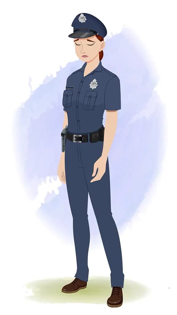 A female police sad animated cartoon character aka miss emma 3/4