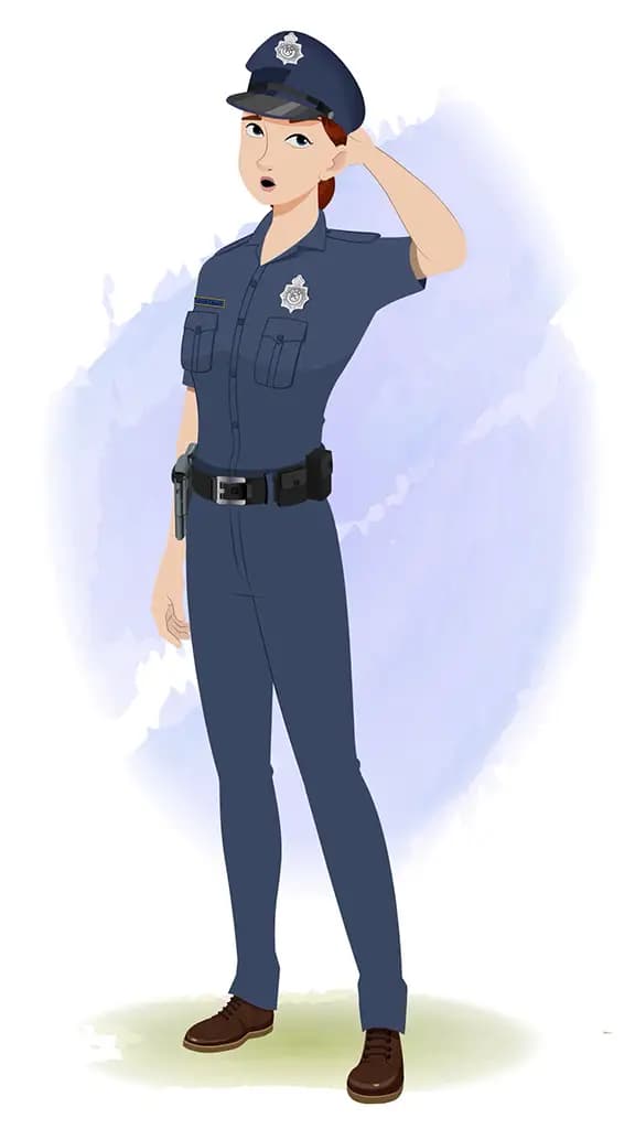 A confused female police animated cartoon character aka miss emma 3/4