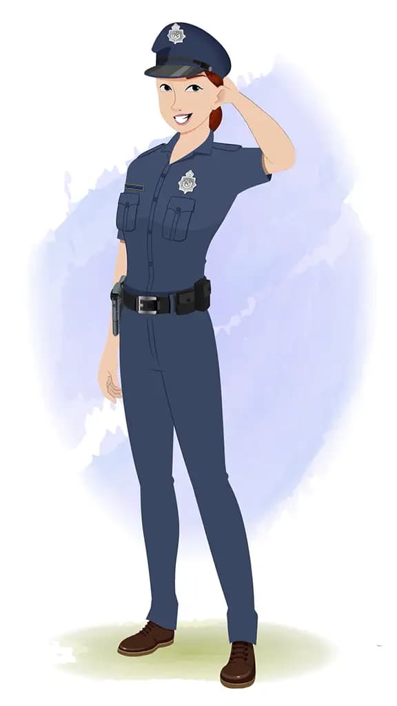 A nervous female police animated cartoon character aka miss emma 3/4