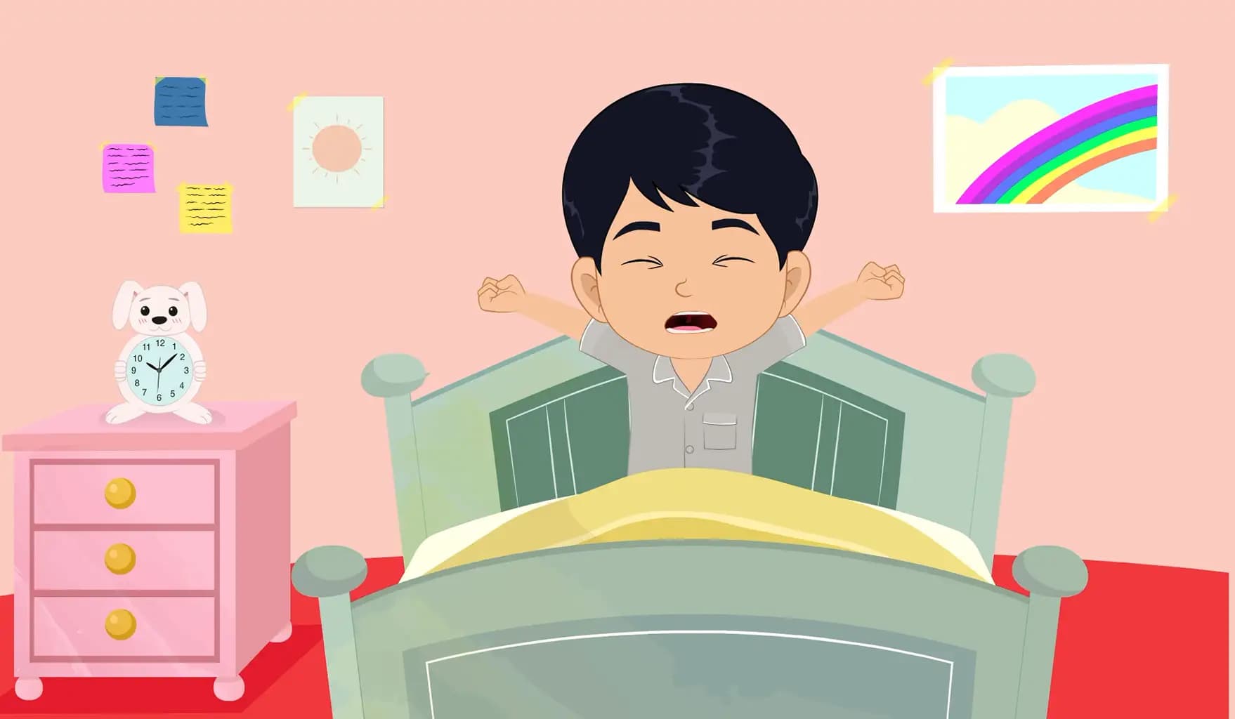A cute boy animated cartoon character waking up in morning aka ishaan