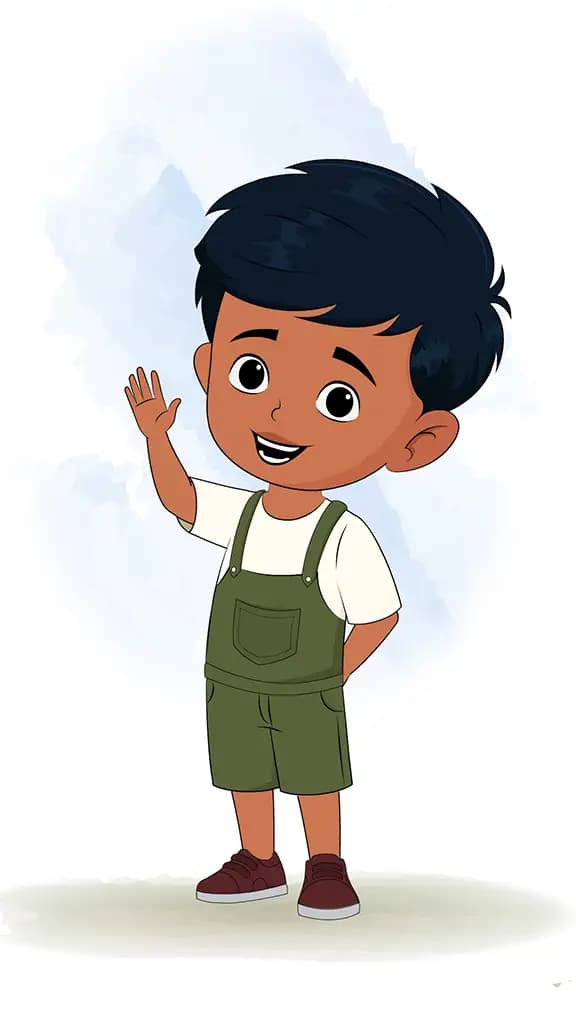 A little charming boy saying hello animated cartoon character aka arun