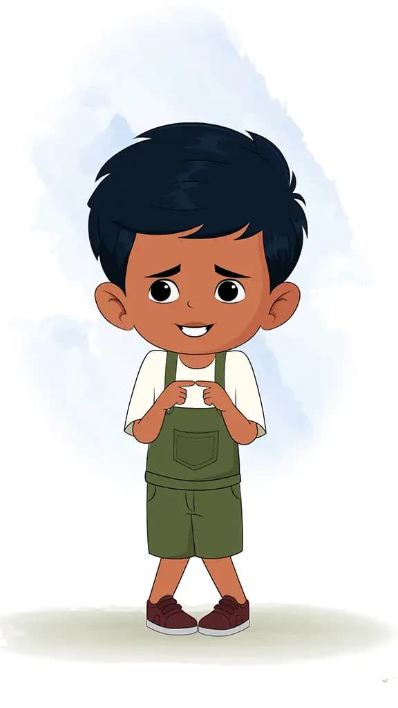 A little charming nervous boy animated cartoon character aka arun