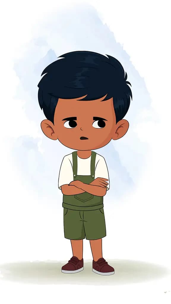 An annoyed little charming boy animated cartoon character aka arun