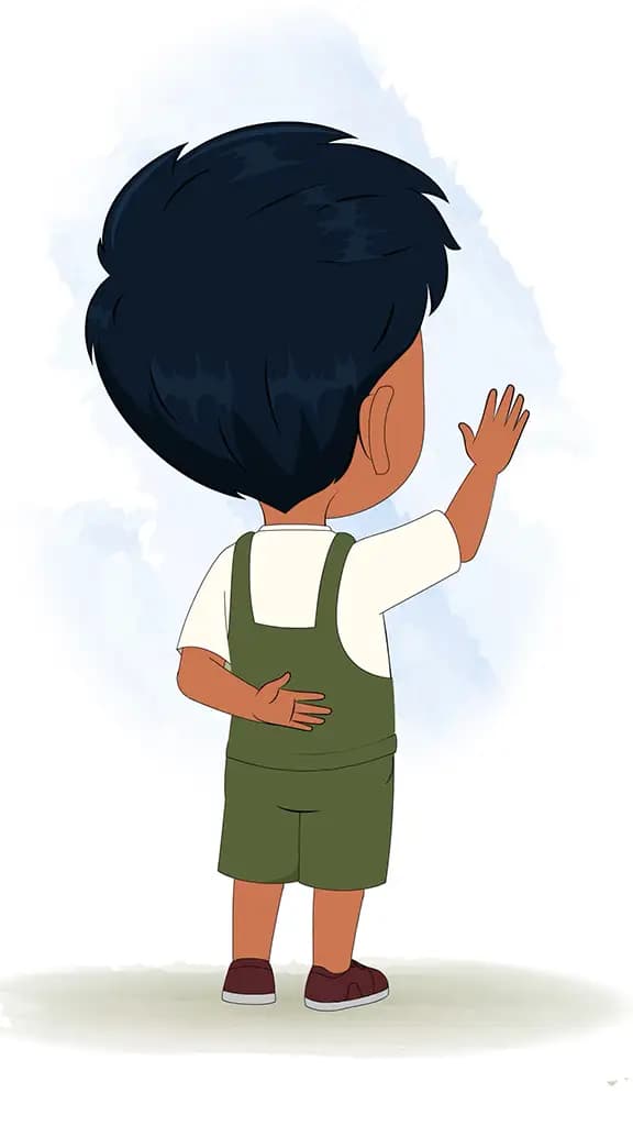 A little boy saying hello animated cartoon character aka arun