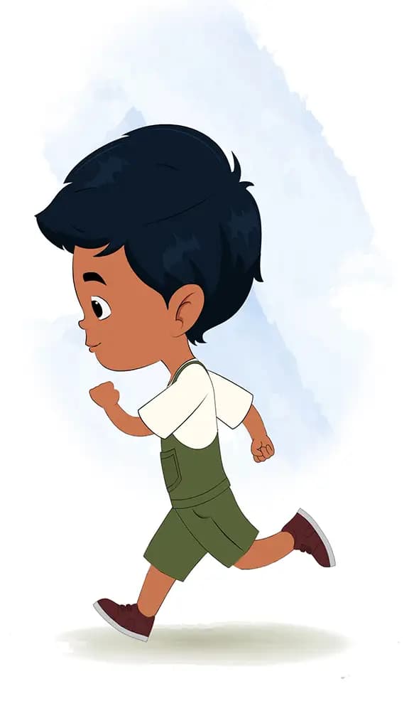 A little charming boy walking side view animated cartoon character aka arun