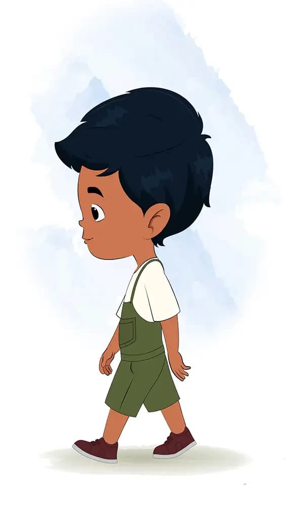 A little charming boy walking side view animated cartoon character aka arun