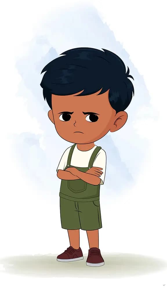 An annoyed little charming boy animated cartoon character aka arun 3/4
