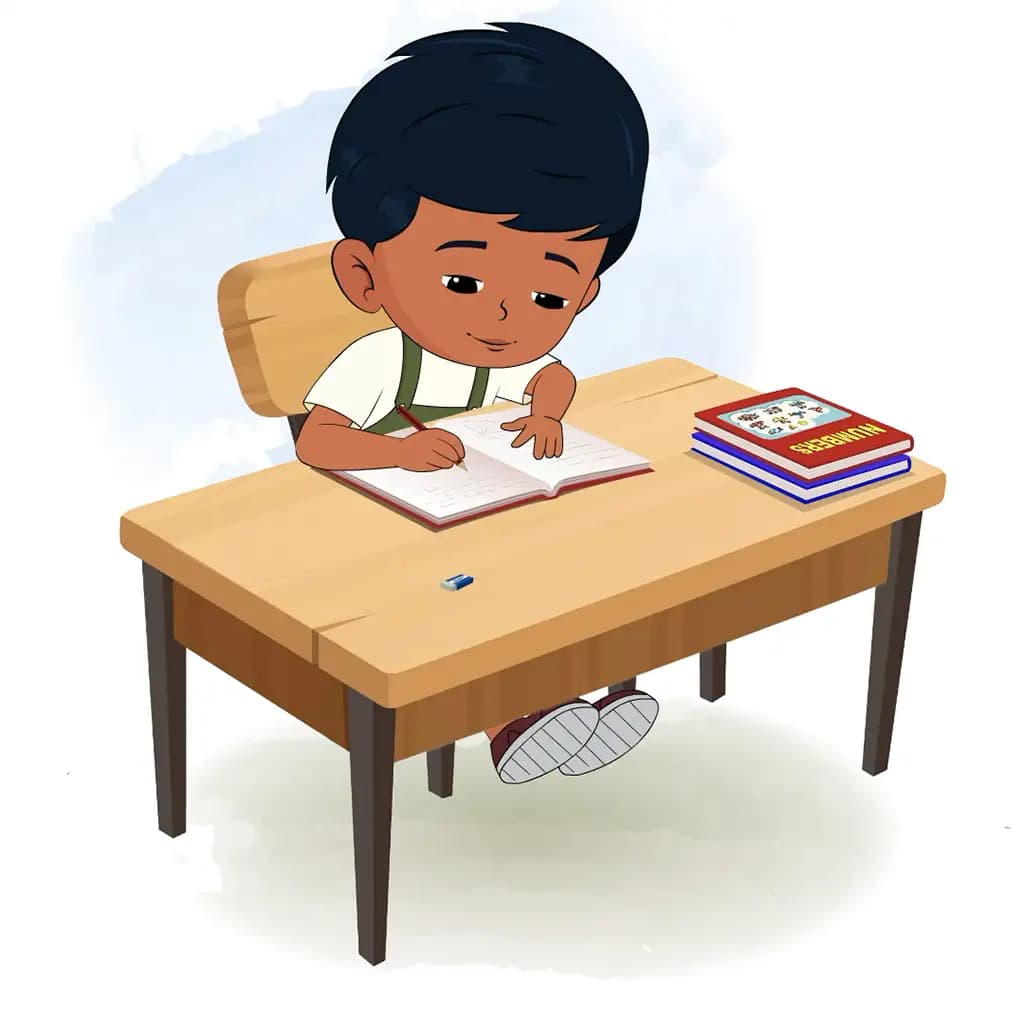 A little charming boy reading a book and sitting on the table animated cartoon character aka arun