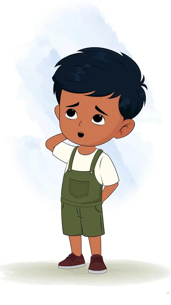 A little charming confused boy animated cartoon character aka arun 3/4