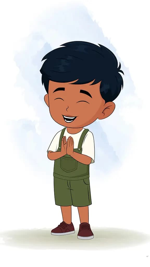A little charming boy clapping animated cartoon character aka arun