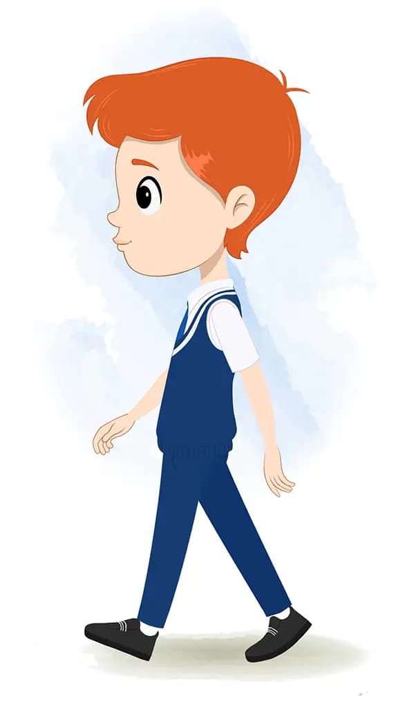 A boy walking side view animated cartoon character aka adit