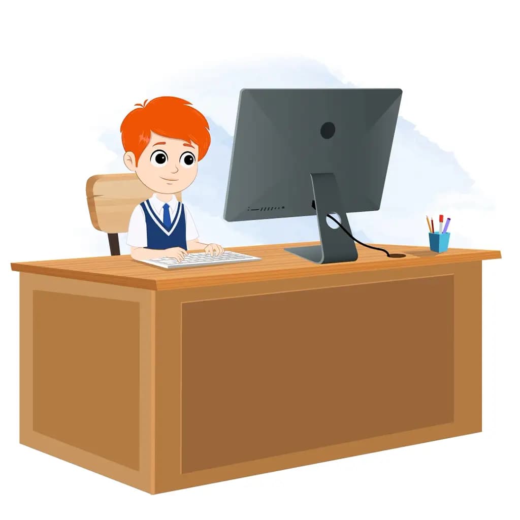 A boy animated cartoon character working on a computer aka adit