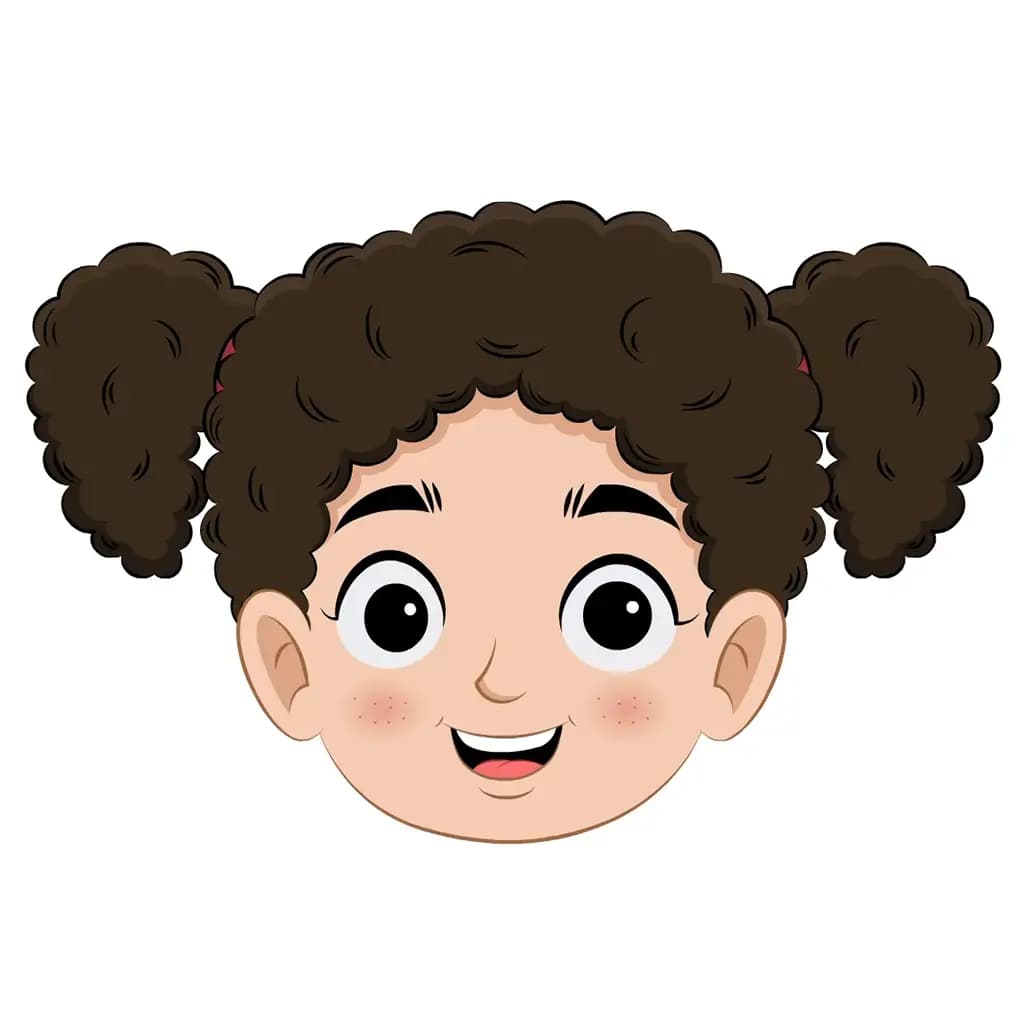 A little curly hair girl animated cartoon face with different facial expressions aka mili