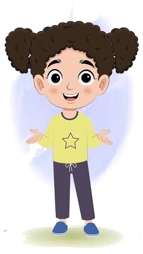 A little curly hair girl talking animated cartoon character aka mili