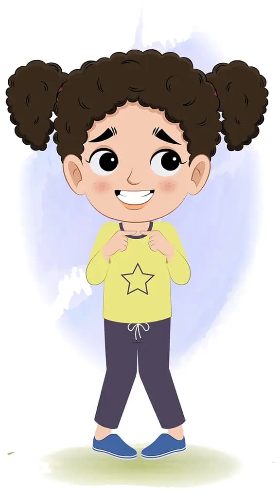 A little curly hair nervous girl animated cartoon character aka mili