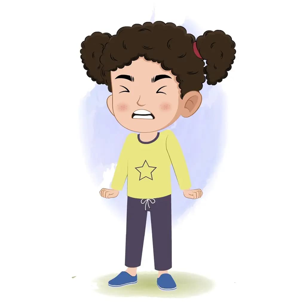 An angry little curly hair girl animated cartoon character aka mili 3/4