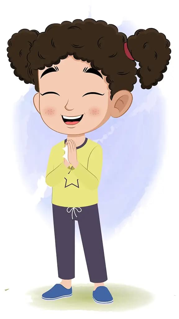 A little curly hair girl clapping animated cartoon character aka mili 3/4