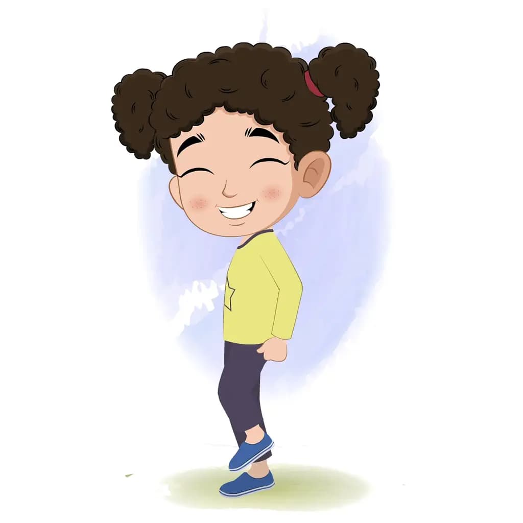 A curly hair little girl dancing animated cartoon character aka mili