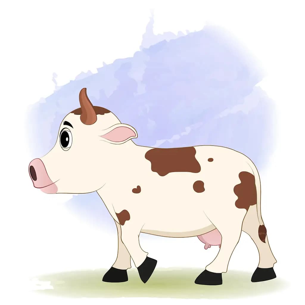 A cow walking side view animated cartoon character aka choti the cow