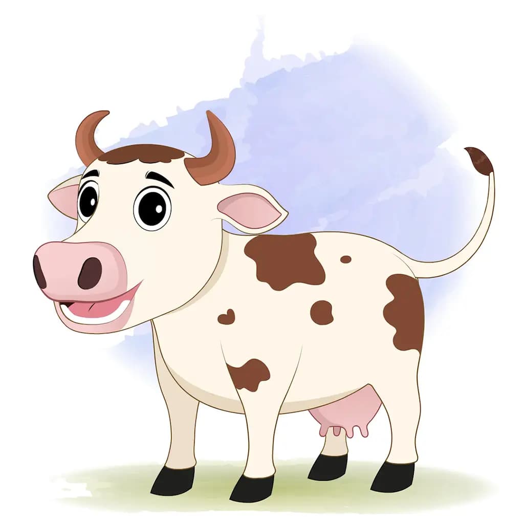 A happy cow animated cartoon character aka choti the cow 3/4