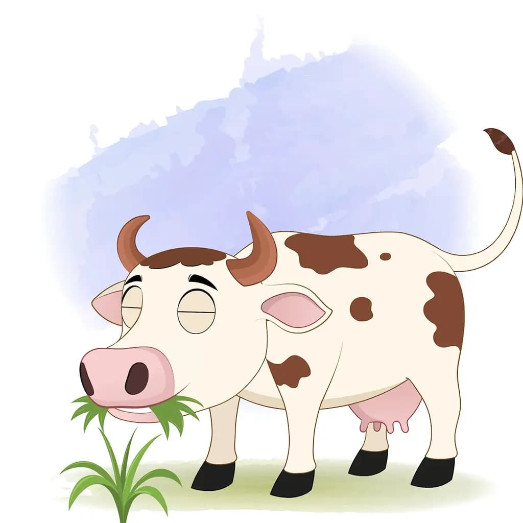 A cow eating grass animated cartoon character aka choti the cow