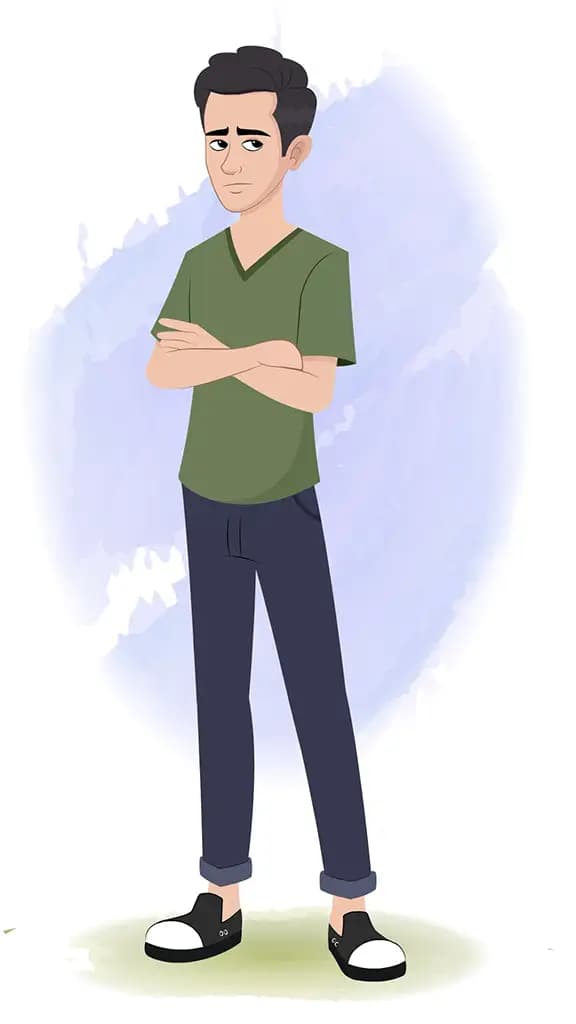 An annoyed teenage boy animated cartoon character aka rishi 3/4