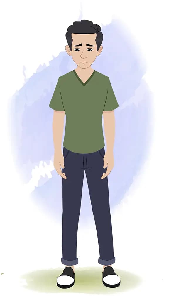 A teenage boy sad animated cartoon character aka rishi