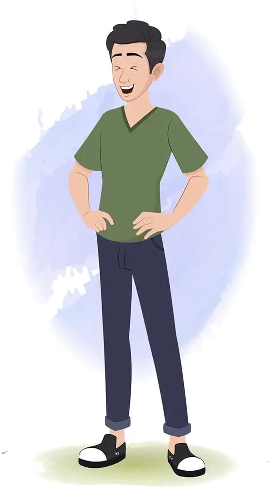 A teenage boy laughing animated cartoon character aka rishi 3/4