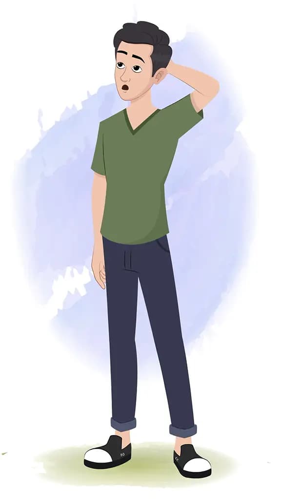 A confused teenage boy animated cartoon character aka rishi 3/4
