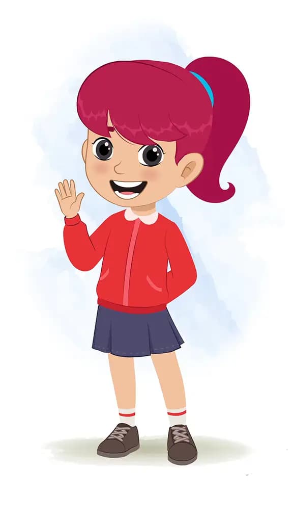 A red hair girl saying hello animated cartoon character aka rose