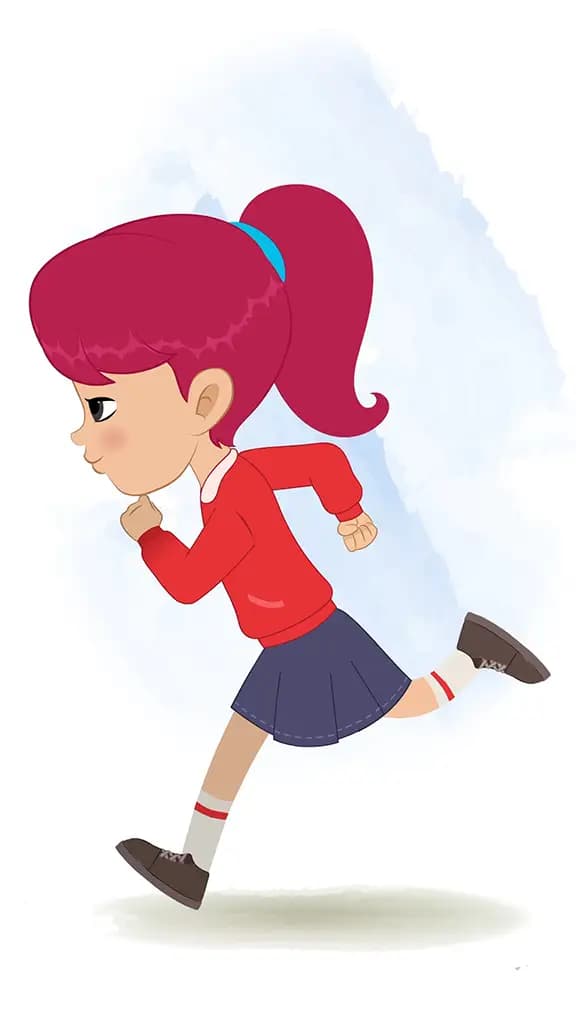 A red hair girl running fast side view animated cartoon character aka rose