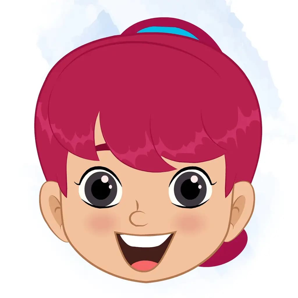 A red hair girl animated cartoon face with different facial expressions aka rose
