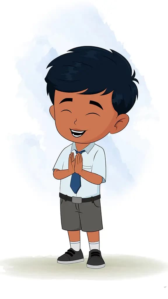 An Indian school boy clapping animated cartoon character aka arun 3/4