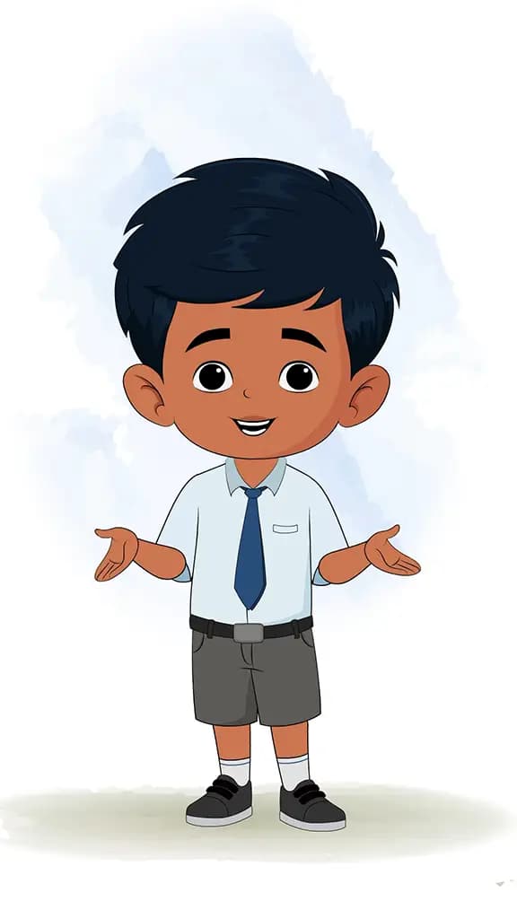An Indian school boy talking animated cartoon character aka arun