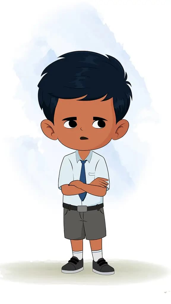 An annoyed Indian school boy animated cartoon character aka arun