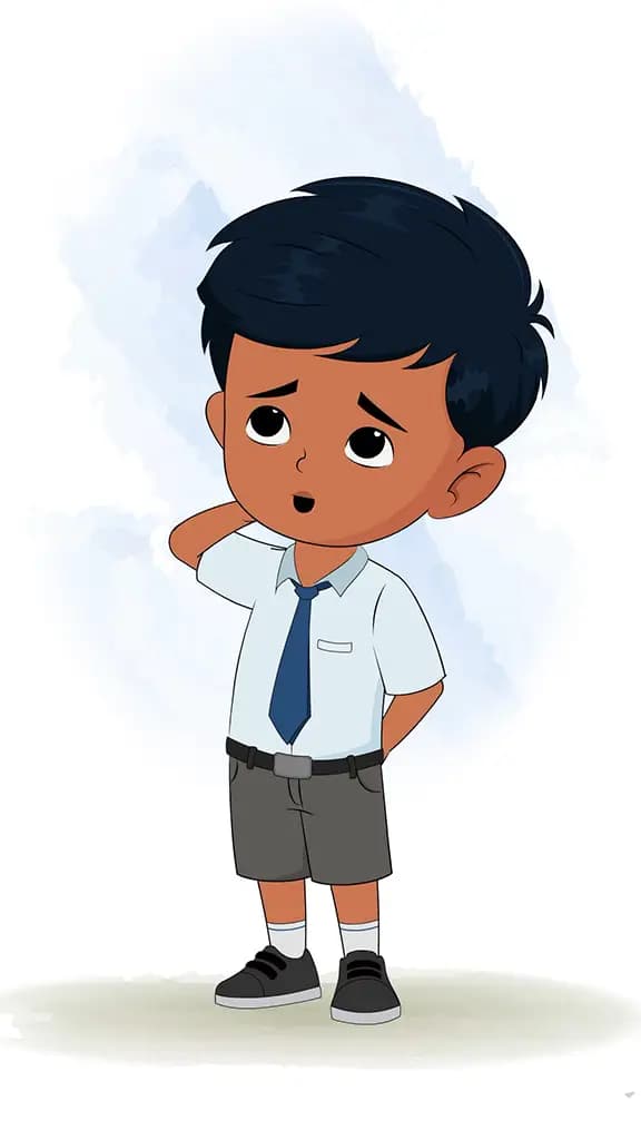 An Indian confused School boy animated cartoon character aka arun 3/4