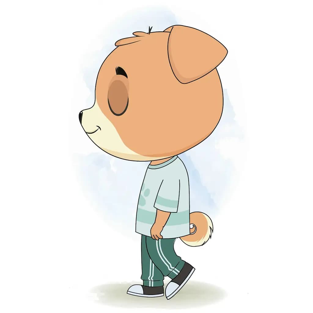 A dog walking side view animated cartoon character aka drag the dog