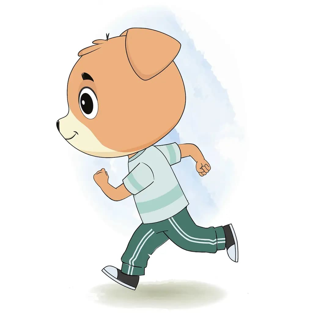 A dog running fast side view animated cartoon character aka drag the dog