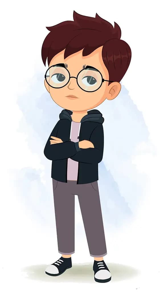 An annoyed little boy animated cartoon character aka harry 3/4