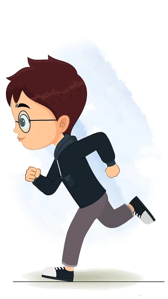 A little boy walking side view animated cartoon character aka harry