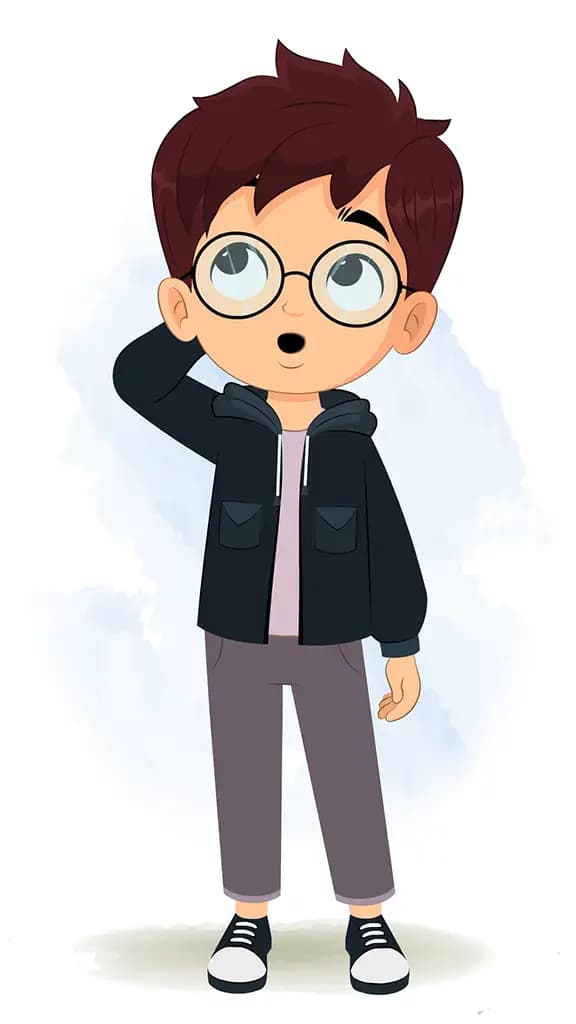 A confused little boy animated cartoon character aka harry
