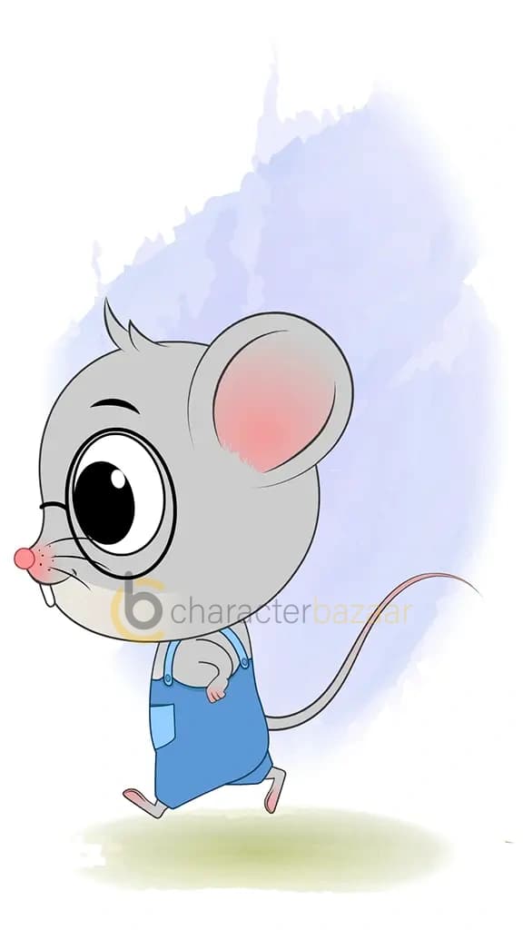A cute mouse running fast side view animated cartoon character aka miles the mouse