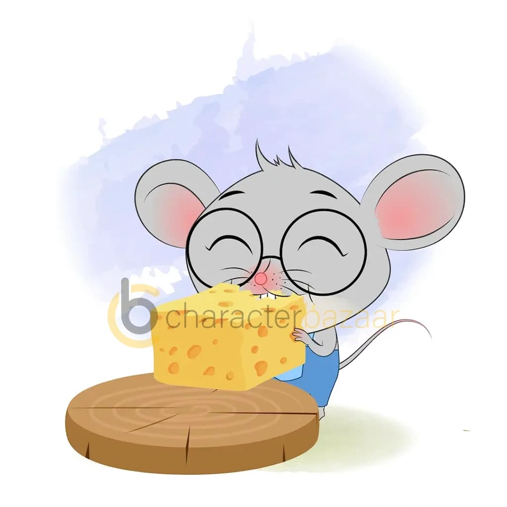 A cute mouse eating cheese animated cartoom character aka miles the mouse