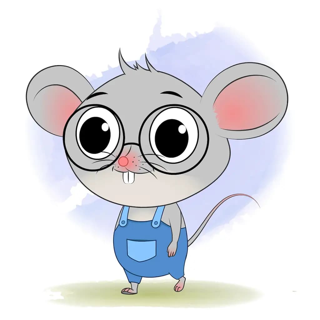 A cute mouse 3/4 front view/three quarter view walking animated cartoon character aka miles the mouse